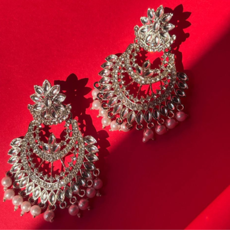 Elegant Kundan & Pearl Flower Dropdown Earrings