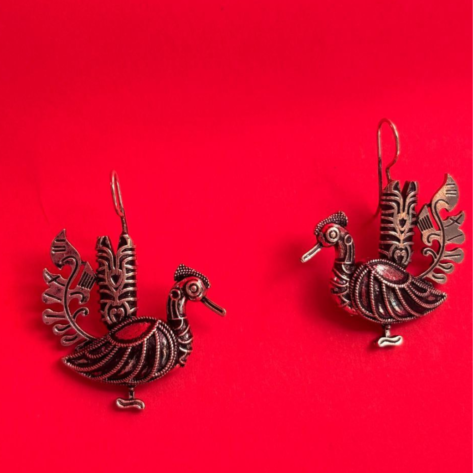 Peacock Silver Oxidized Earrings