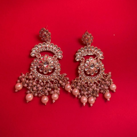 Gold Plated Pearl Studded Kundan Chandbali Earrings