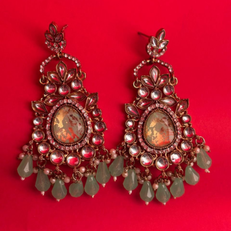 Ethnic Kundan & Beads Dangle Earrings