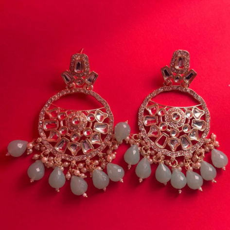 Gold Polished Kudan and chandbali Drop Earrings