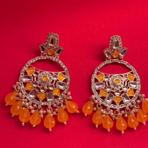 Circle Yellow Color Kundan & Pearl Earrings