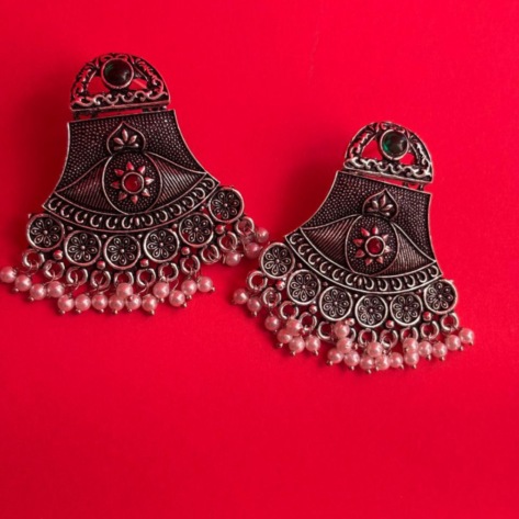 Silver Plated Pink Stone Lightweight Earrings