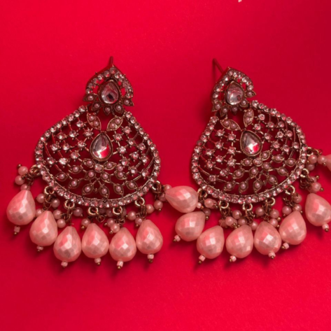 Gold Plated Pearl & Kundan Drop Down Earrings