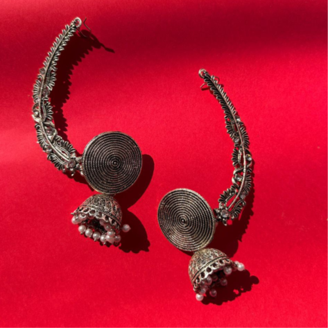 Oxidized Jhumka  Hair tuk Earrings