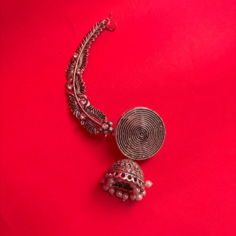 Oxidized Jhumka  Hair tuk Earrings - Image 2