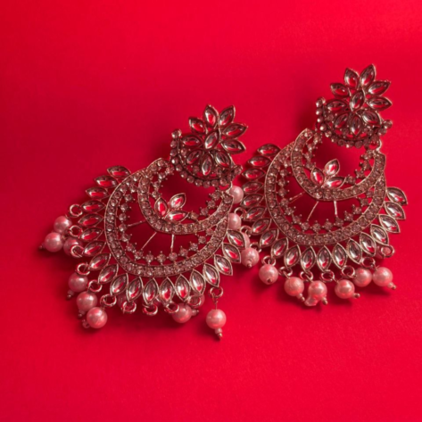 Elegant Pearl Kundan Flower Dangler Drop Earrings