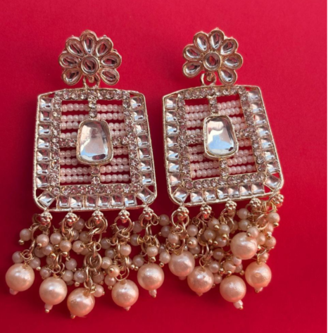 Gold Plated Classic Pearl  Kundan Dangler Drop Earrings