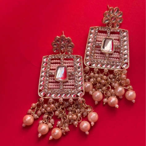 Gold Plated Classic Pearl  Kundan Dangler Drop Earrings - Image 2