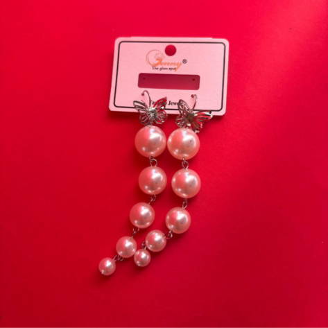 Pearl Long Drop Butterfly Earrings