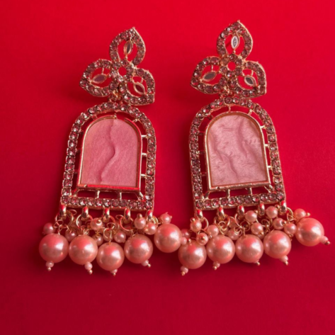 Kundan & Pearls Studded Classic Mirror drop Earrings