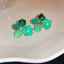 Green Rose Earrings