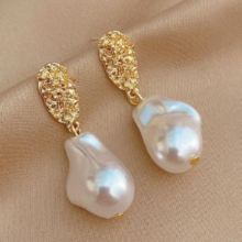 Golden White Pearl Earrings