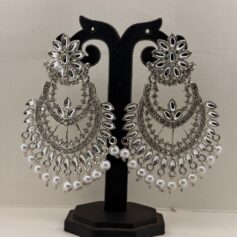 Elegant Pearl Kundan Flower Dangler Drop Earrings