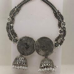 Oxidized Jhumka  Hair tuk Earrings